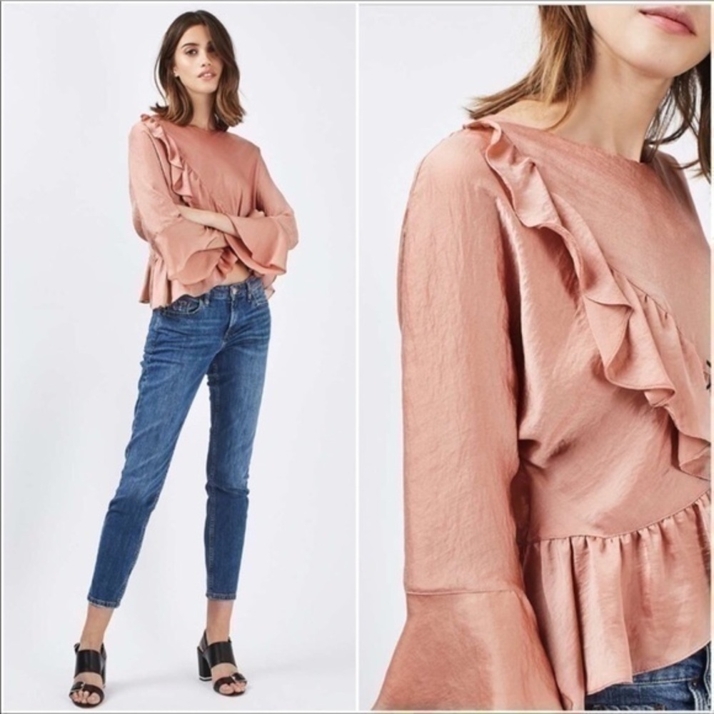 TOPSHOP dusty rose pink ruffle blouse